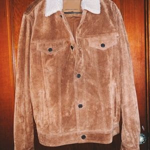 Genuine Suede Button-Up Jacket in Caramel Brown